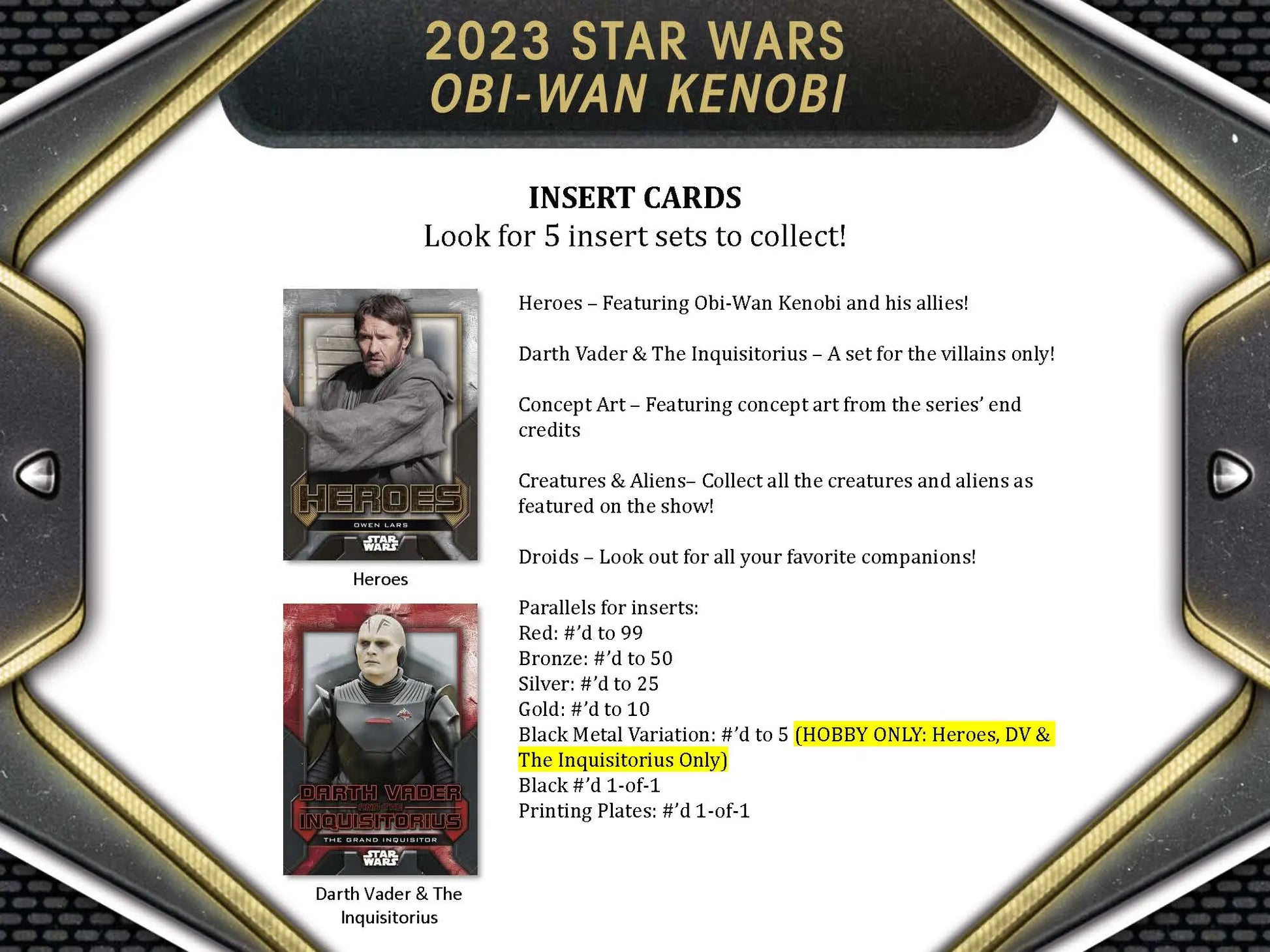 Promotional display for 2023 Topps Star Wars Obi-Wan Kenobi trading cards and inserts