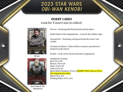 Promotional display for 2023 Topps Star Wars Obi-Wan Kenobi trading cards and inserts