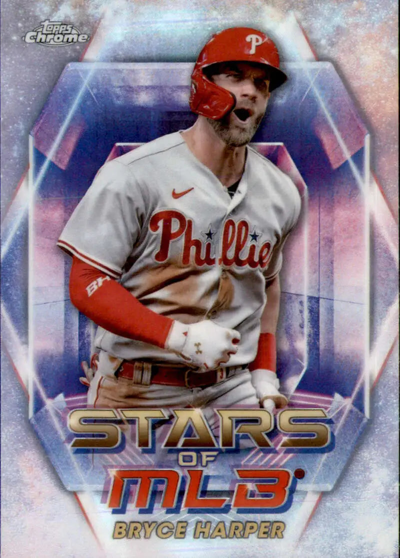 Bryce Harper baseball card in white and red uniform, Chrome Refractor collectible