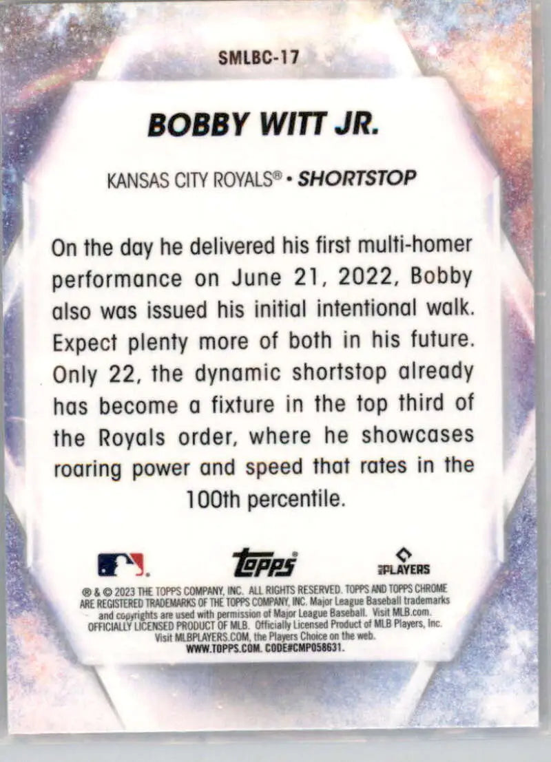 Bobby Witt Jr. Kansas City Royals Chrome Refractor baseball card highlights first multi-homer game