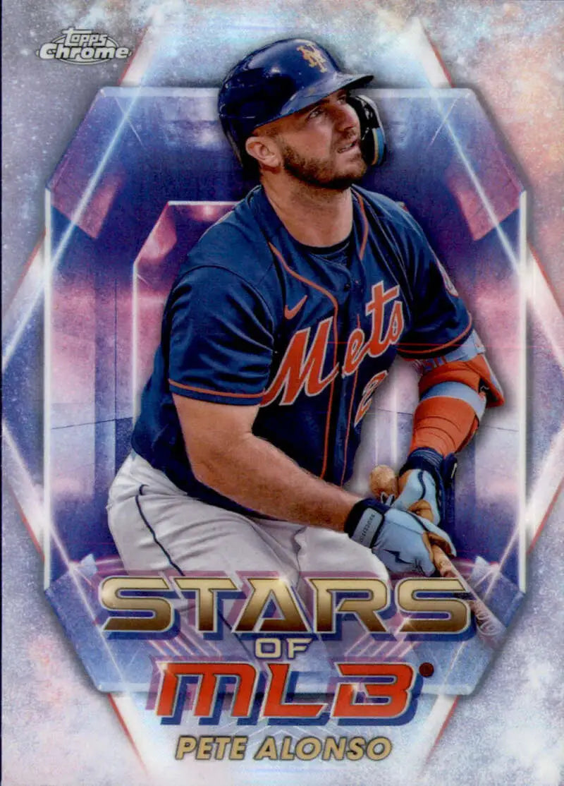 Pete Alonso New York Mets Chrome Refractor baseball trading card in navy uniform