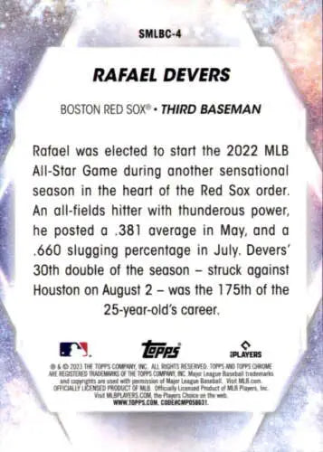 Rafael Devers baseball card from 2023 Topps Stars MLB Chrome Refractor original gloss