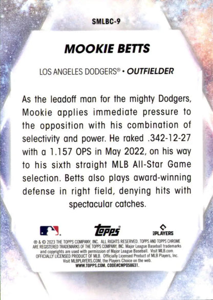 Mookie Betts Los Angeles Dodgers Chrome Refractor baseball card from 2023 Topps series