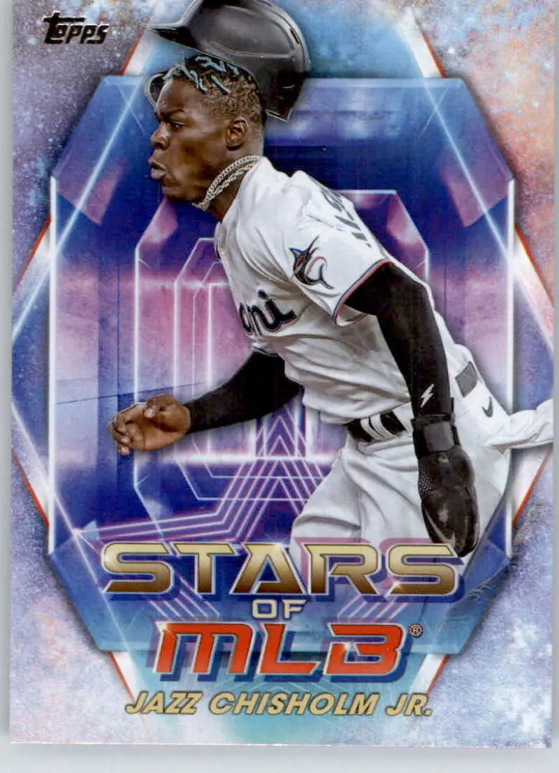 Baseball trading card of Jazz Chisholm Jr. from 2023 Topps Stars Miami Marlins