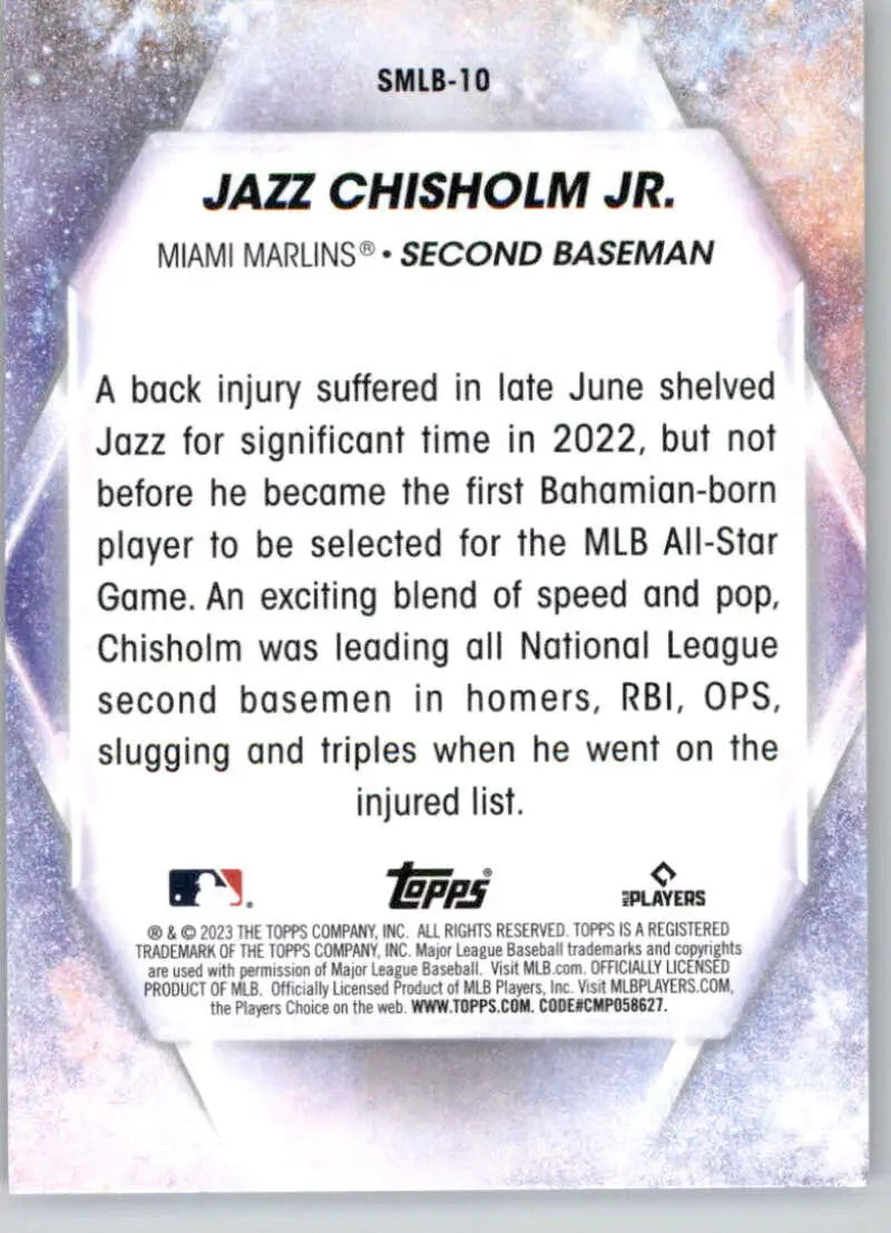 Baseball card featuring Jazz Chisholm of the Miami Marlins from Topps Stars collection