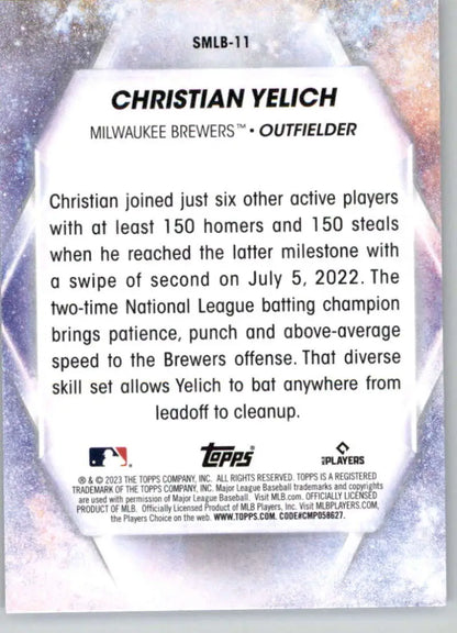 Baseball card of Christian Yelich highlighting achievements with Milwaukee Brewers