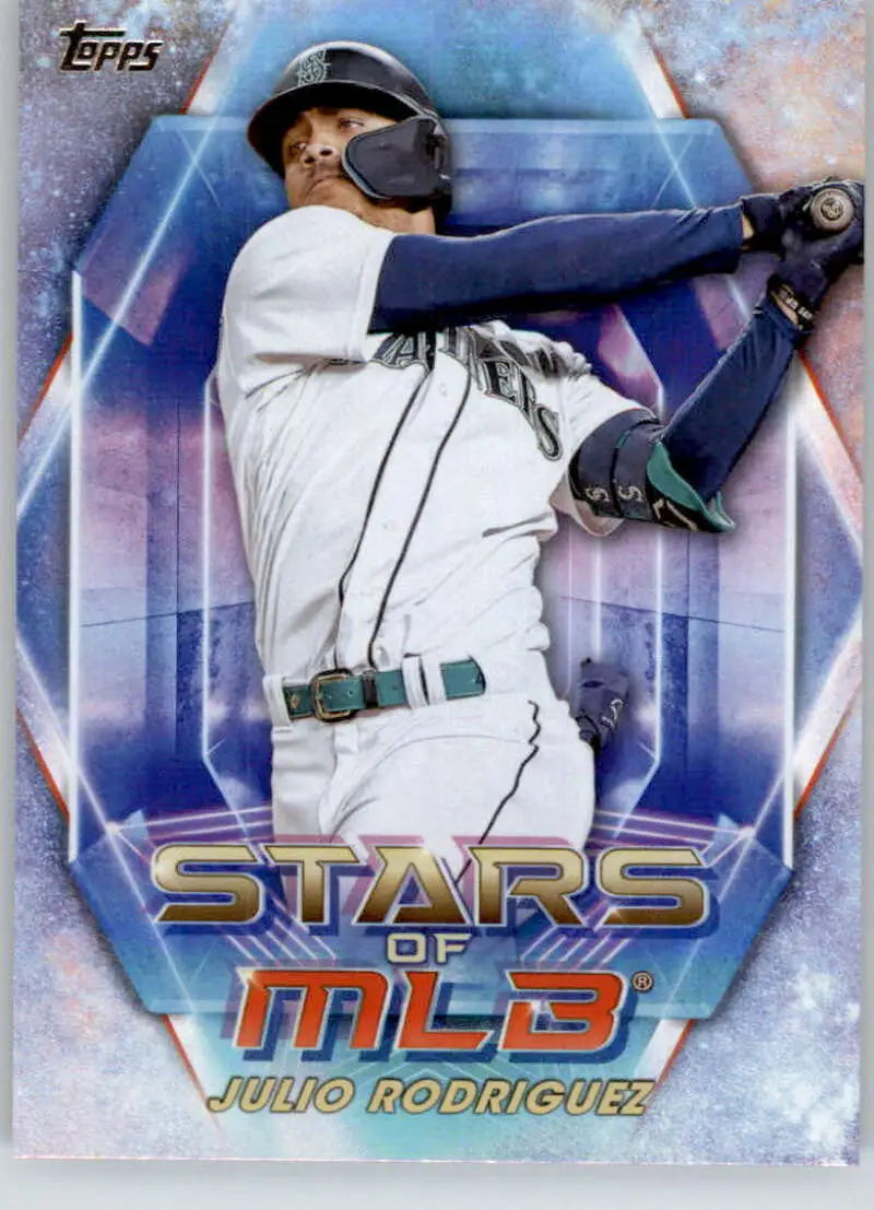 Julio Rodriguez batting on 2023 Topps Stars of the MLB Seattle Mariners baseball card