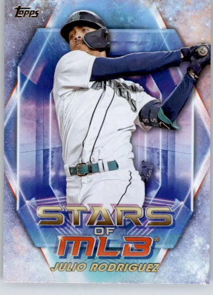 Julio Rodriguez batting on 2023 Topps Stars of the MLB Seattle Mariners baseball card