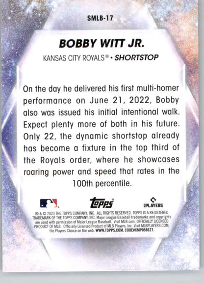 Baseball card featuring Bobby Witt Jr.’s achievements with the Kansas City Royals