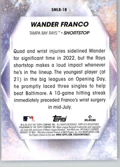 Wander Franco 2022 season details on Tampa Bay Rays baseball card from Topps