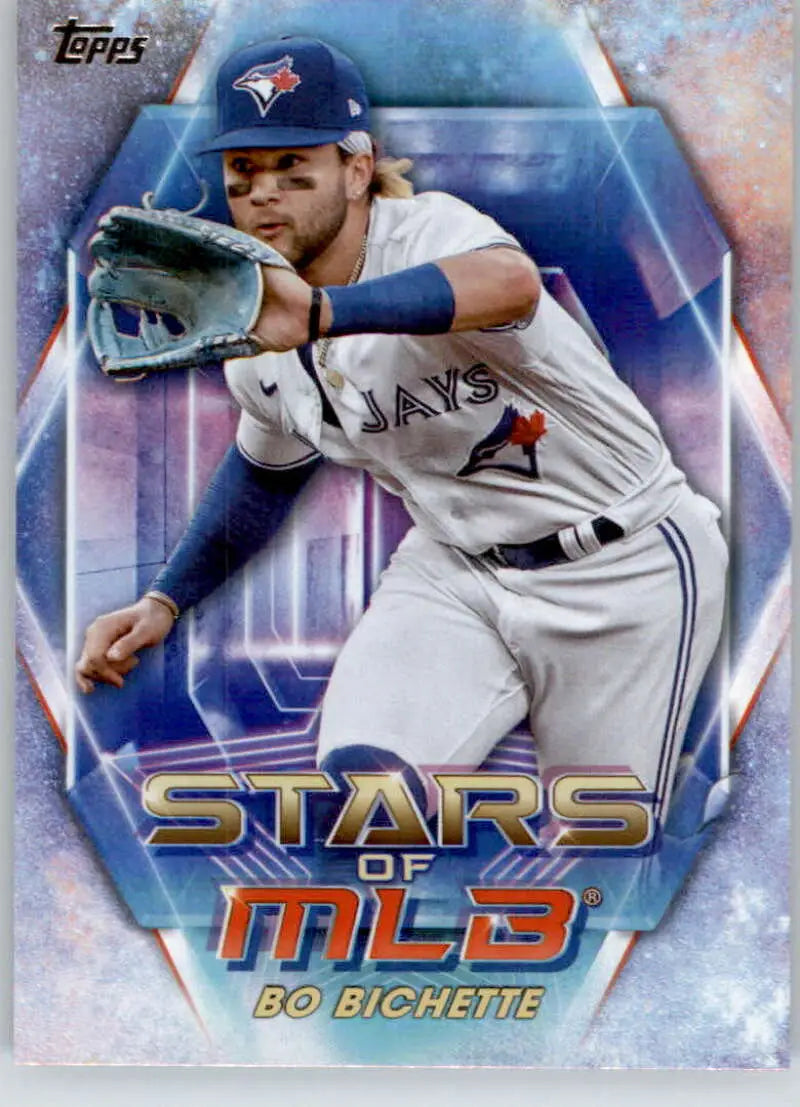 Toronto Blue Jays baseball card of Bo Bichette in striking white uniform stance