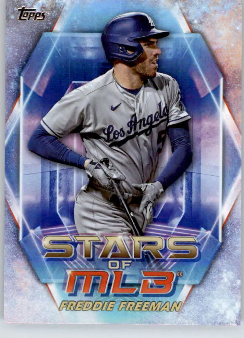 Freddie Freeman Los Angeles Dodgers baseball card in gray road uniform from 2023 Topps