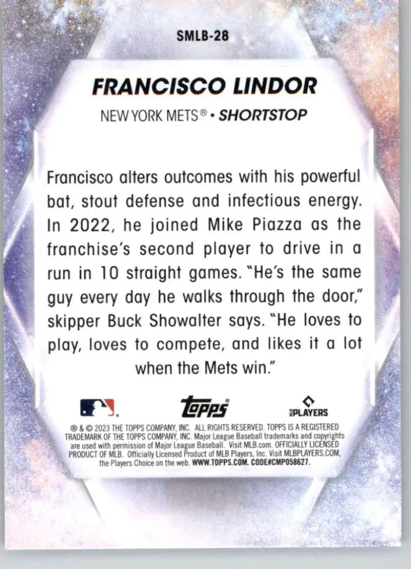 Baseball card of Francisco Lindor from Topps Stars of the MLB New York Mets