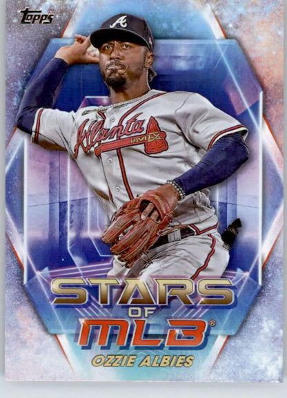 Topps baseball card of Ozzie Albies in road gray uniform for Atlanta Braves