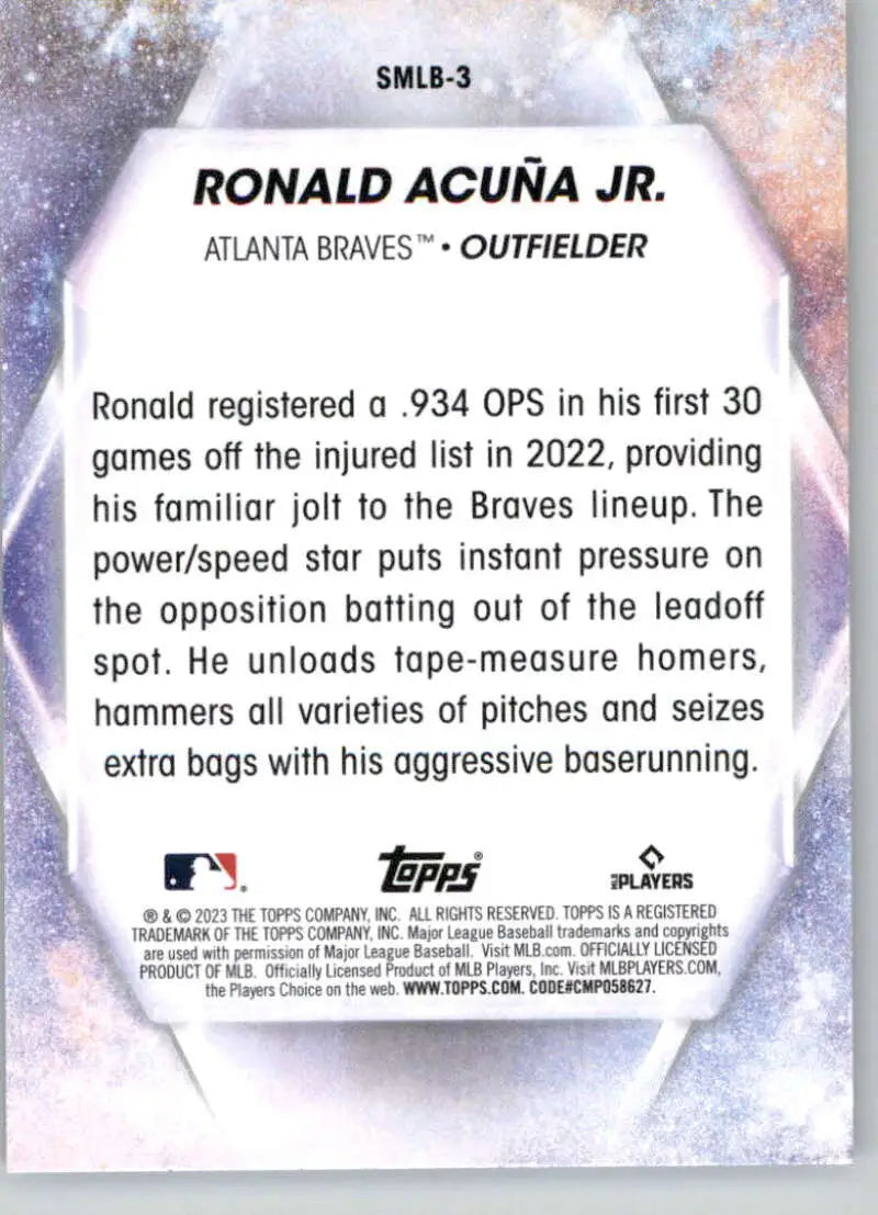 2023 Topps Stars of the MLB Ronald Acuna Jr. baseball card for Atlanta Braves fans