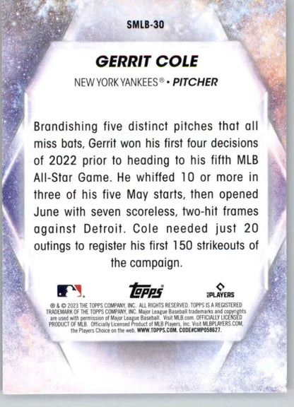 Gerrit Cole New York Yankees baseball card from Topps Stars with statistics and details