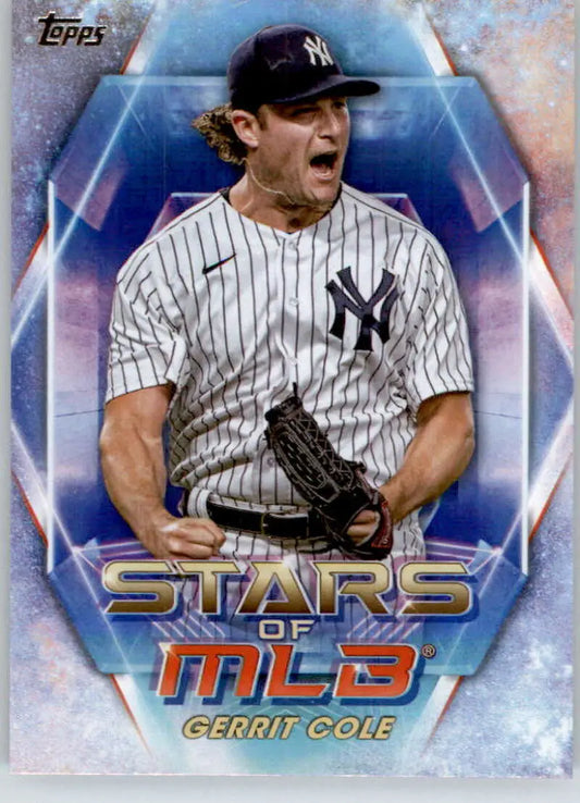 Gerrit Cole showcasing intense emotion on a 2023 Topps Stars of the MLB Yankees card