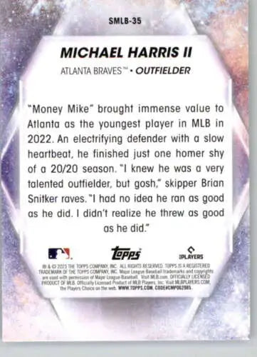 Baseball card back of 2023 Topps Stars Michael Harris II featuring original gloss design