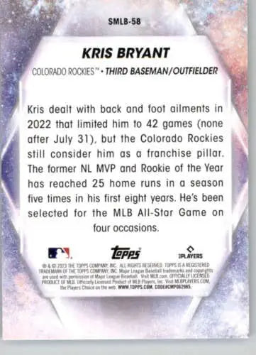 Kris Bryant 2023 Topps Stars MLB card featuring original gloss and Rockies design