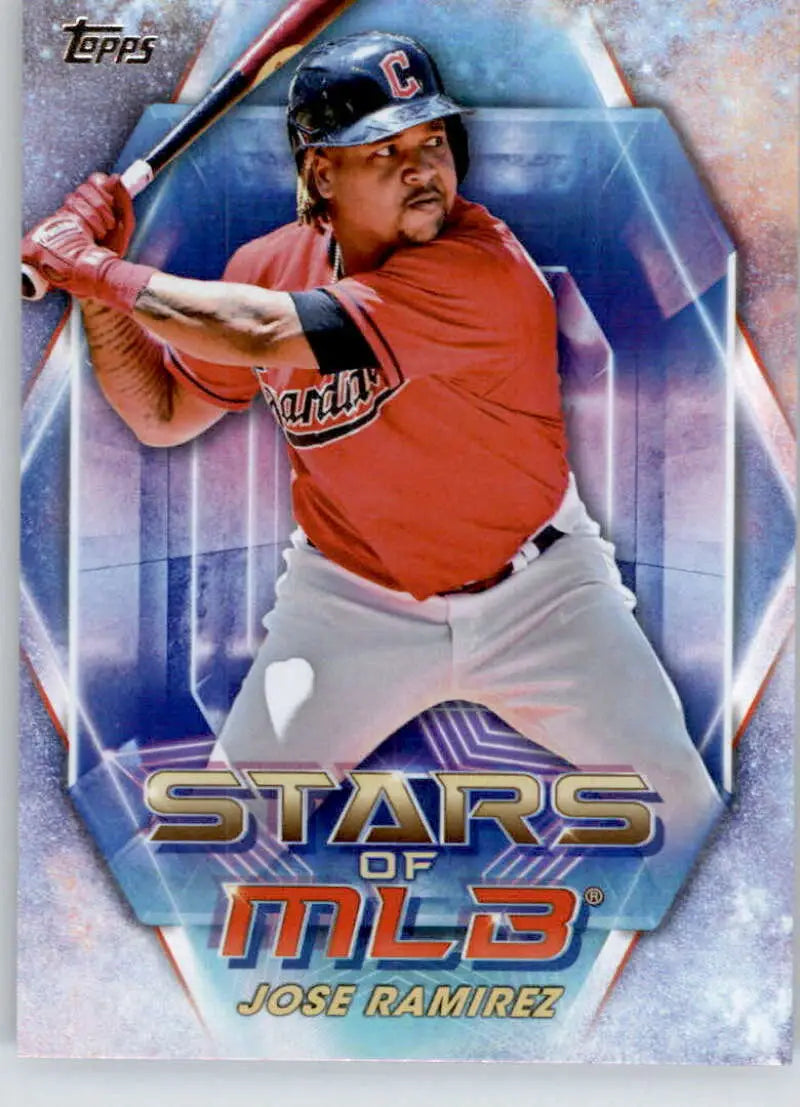 Baseball card of Jose Ramirez in batting stance for Cleveland Guardians 2023 Topps