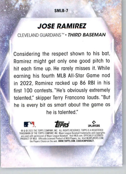 Jose Ramirez Cleveland Guardians baseball card showcasing his impressive batting performance