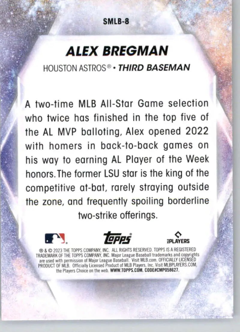 Baseball card featuring Alex Bregman statistics, Topps Stars, Houston Astros achievements