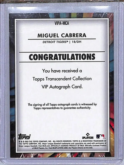 Miguel Cabrera autograph card from Topps Transcendent VIP for Detroit Tigers fans