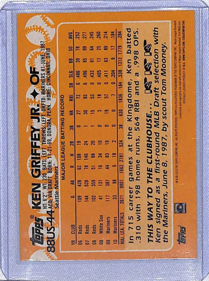 Orange baseball card back featuring Ken Griffey Jr. statistics from Topps Update