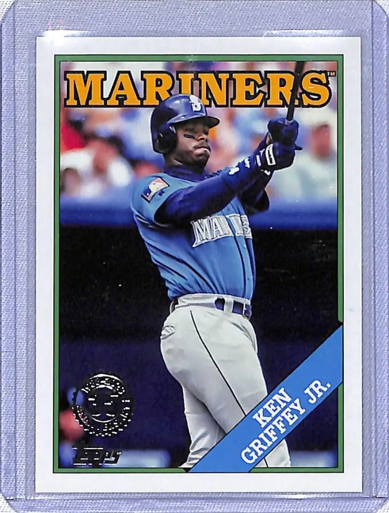 Baseball card of Ken Griffey Jr. in batting stance for Seattle Mariners Topps Update