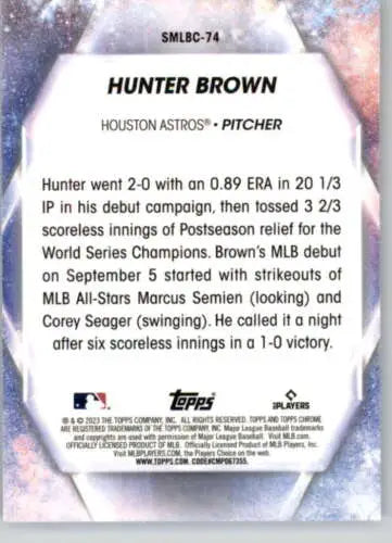 Hunter Brown baseball card from 2023 Topps Update Series Stars of MLB Chrome Refractor