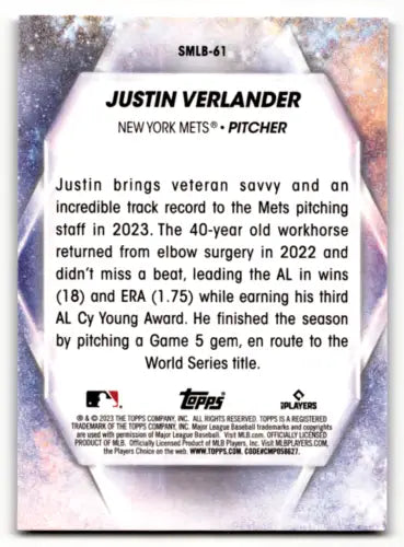 Justin Verlander Topps Update Series Stars baseball card with original gloss finish