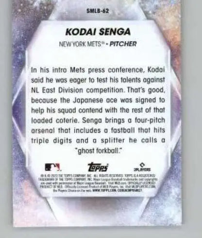 Kodai Senga baseball card from 2023 Topps Update Series Stars of MLB with original gloss