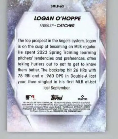 Baseball card back of 2023 Topps Update Series Stars featuring Logan O’Hoppe NM-MT