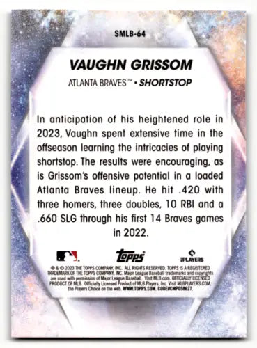 Vaughn Grissom baseball card from 2023 Topps Update Series Stars of MLB with original gloss