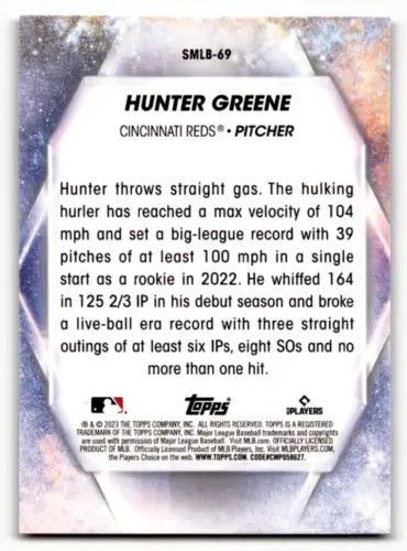 Baseball card back of 2023 Topps Update Series Stars of MLB Hunter Greene NM original gloss