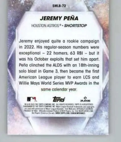 Jeremy Peña baseball card from 2023 Topps Update Series Stars of MLB, original gloss quality