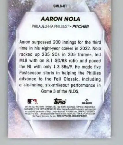 Aaron Nola baseball card from 2023 Topps Update Series Stars of MLB #SMLB-81 NM-MT