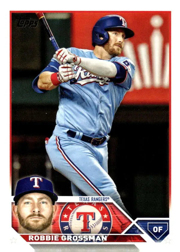 Texas Rangers Robbie Grossman batting in light blue uniform on Topps Update Series card