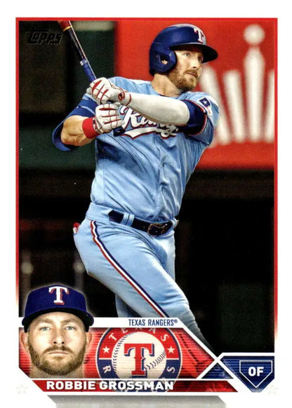 Texas Rangers Robbie Grossman batting in light blue uniform on Topps Update Series card