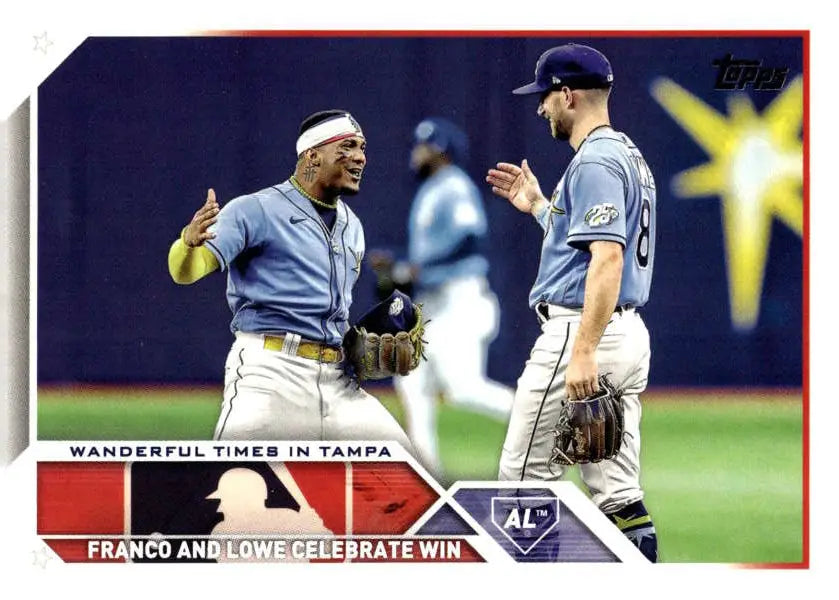 Tampa Bay Rays players celebrate on 2023 Topps Update Series baseball trading card