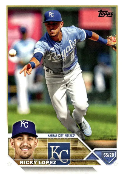 Nicky Lopez fields a ground ball on the 2023 Topps Update Series Kansas City Royals card