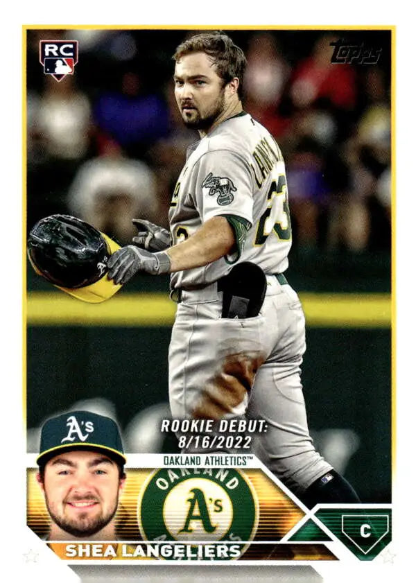 Shea Langeliers Oakland Athletics Baseball Card in a white uniform from 2023 Topps Update Series