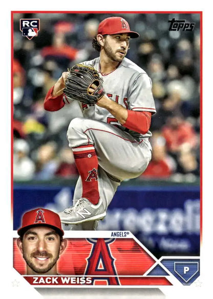 2016 Topps baseball card of Zack Weiss Los Angeles Angels pitcher in delivery motion