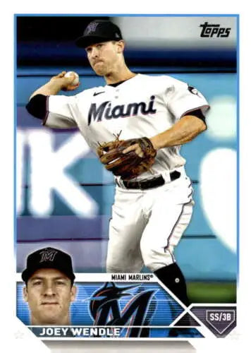 Baseball card of US237 Joey Wendle in white Miami Marlins uniform from Topps Update Series