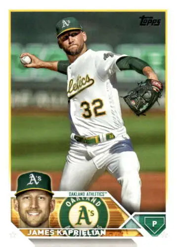 Topps Update Series US240 James Kaprielian pitching in white uniform, original gloss quality