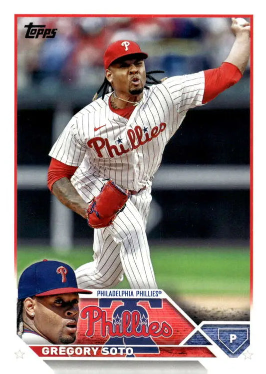 Gregory Soto pitching in pinstriped uniform for Philadelphia Phillies Topps Update Series card