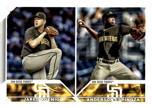 Baseball card of two San Diego Padres pitchers in brown uniforms from Topps Update Series