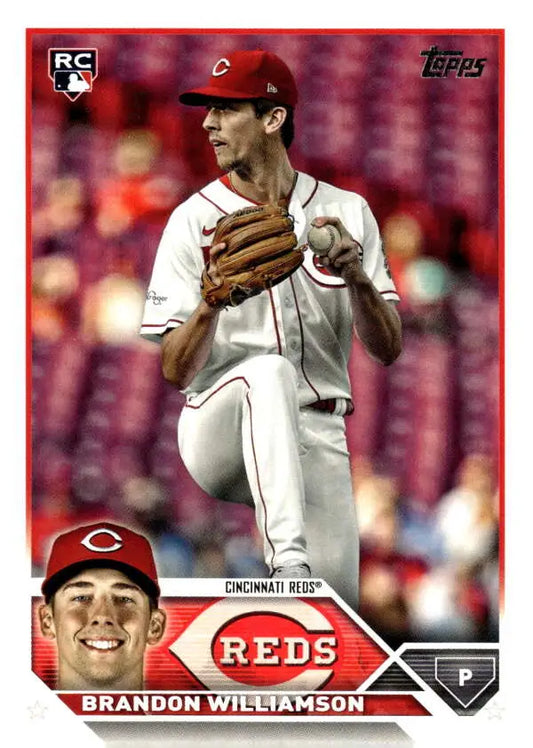 Brandon Williamson Cincinnati Reds baseball card in white uniform from 2023 Topps Update Series