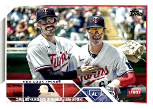 Baseball card featuring US305 Jose Miranda and Carlos Correa from Topps Update Series