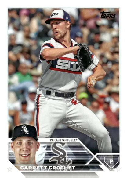 Chicago White Sox baseball card featuring Garrett Crochet in pitching motion